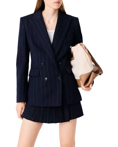 Maje Vipanello Pinstriped Double Breasted Suit Blazer In Blue