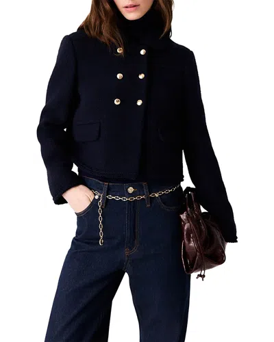 Maje Viponette Tweed Jacket In Navy