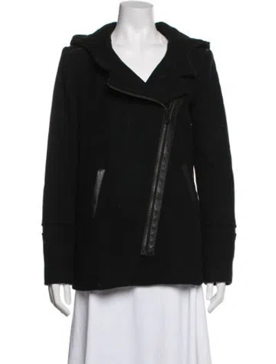 Pre-owned Maje Virgin Wool Biker Jacket In Black