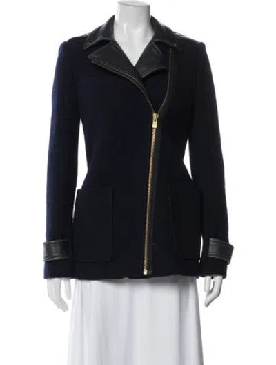 Pre-owned Maje Virgin Wool Biker Jacket In Blue