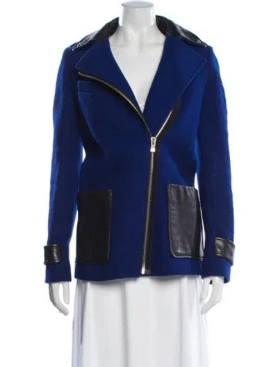 Pre-owned Maje Virgin Wool Biker Jacket In Blue