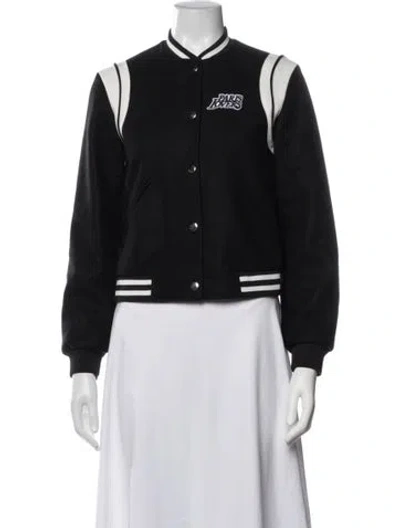 Pre-owned Maje Virgin Wool Bomber Jacket In Black
