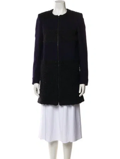Pre-owned Maje Virgin Wool Faux Fur Coat In Black