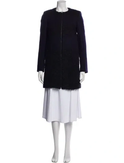 Pre-owned Maje Virgin Wool Faux Fur Coat In Blue