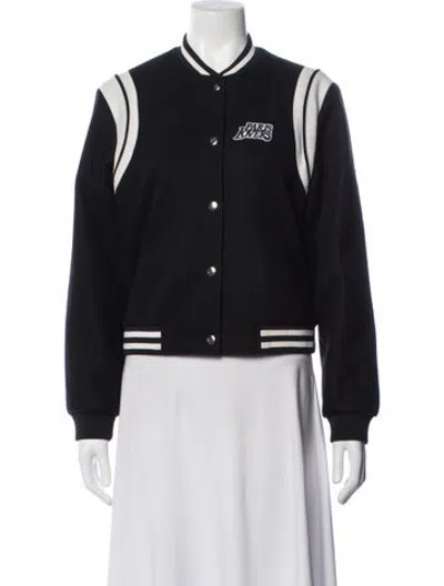 Pre-owned Maje Virgin Wool Graphic Print Bomber Jacket In Black
