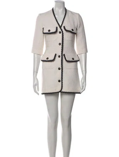 Pre-owned Maje Virgin Wool Mini Dress In White