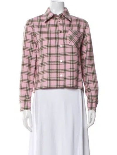 Pre-owned Maje Virgin Wool Plaid Print Blouse W/ Tags In Multi