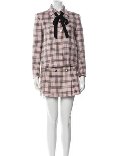 Pre-owned Maje Virgin Wool Plaid Print Skirt Suit In Multi