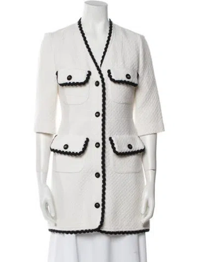 Pre-owned Maje Virgin Wool Striped Coat In White