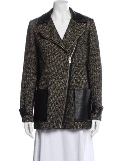 Pre-owned Maje Virgin Wool Tweed Pattern Blazer In Black