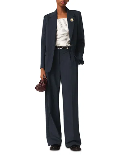 Maje Vissila Striped Belted Jacket In Blue