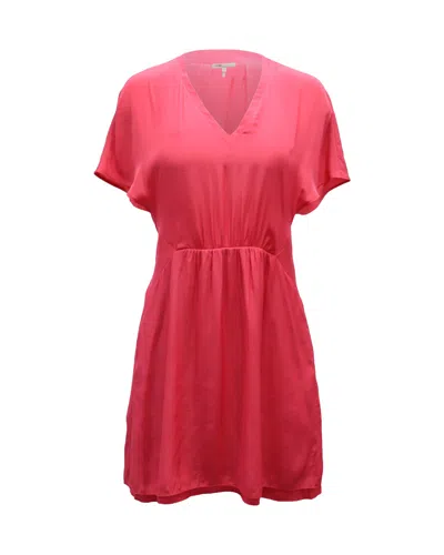 Maje V-neck Gathered Summer Dress In Fuchsia Pink Silk In Red