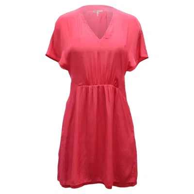 Pre-owned Maje V-neck Gathered Summer Dress In Fuchsia Pink Silk