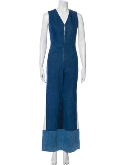 Pre-owned Maje V-neck Jumpsuit In Blue