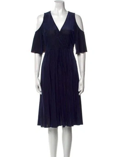 Pre-owned Maje V-neck Knee-length Dress In Blue