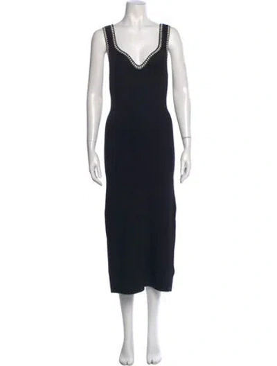 Pre-owned Maje V-neck Long Dress In Black