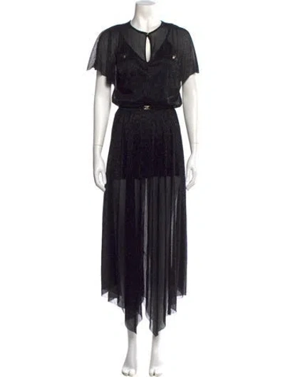 Pre-owned Maje V-neck Long Dress In Black