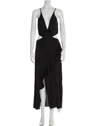 Pre-owned Maje V-neck Long Dress In Black