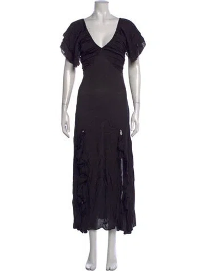 Pre-owned Maje V-neck Long Dress In Black