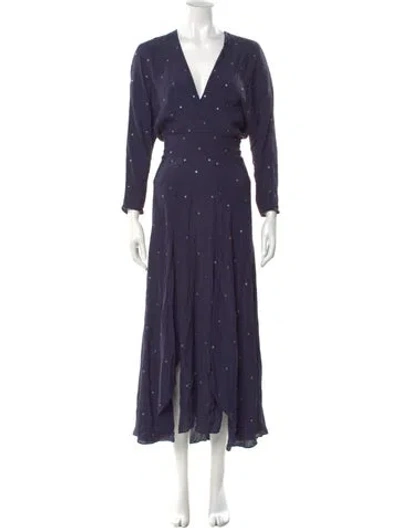 Pre-owned Maje V-neck Long Dress In Blue