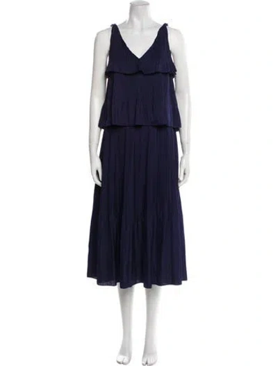Pre-owned Maje V-neck Long Dress In Blue
