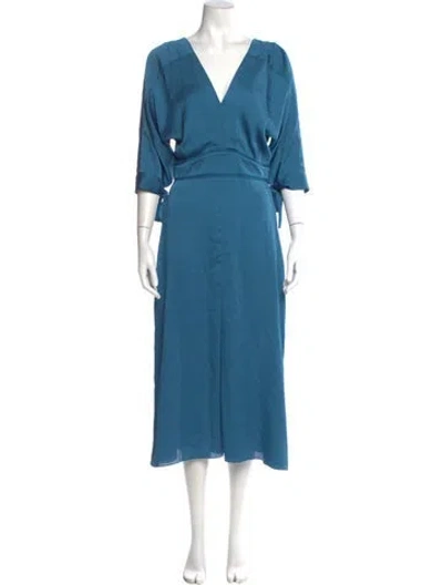 Pre-owned Maje V-neck Long Dress In Blue