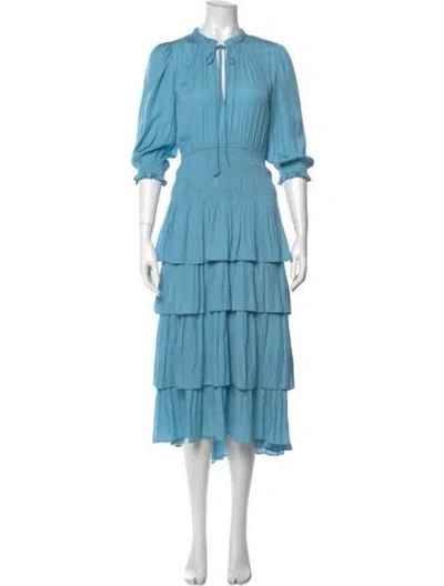 Pre-owned Maje V-neck Long Dress In Blue