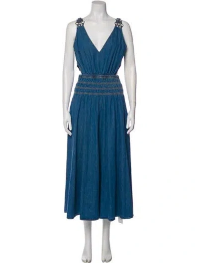 Pre-owned Maje V-neck Long Dress In Blue