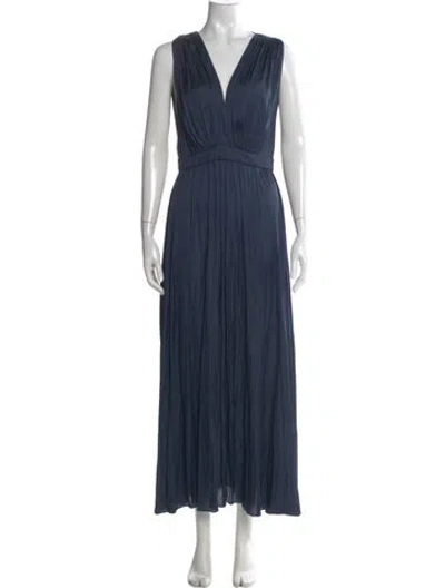 Pre-owned Maje V-neck Long Dress In Blue