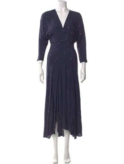 Pre-owned Maje V-neck Long Dress In Blue