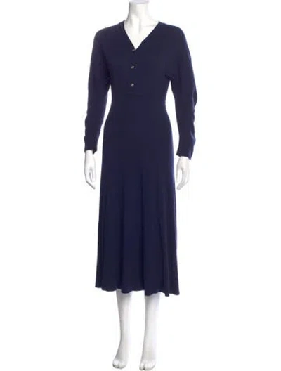 Pre-owned Maje V-neck Long Dress In Blue