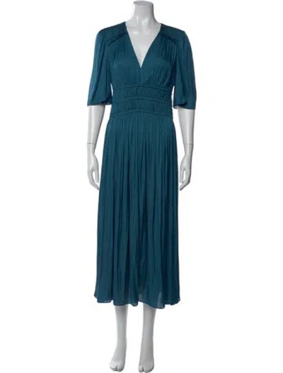 Pre-owned Maje V-neck Long Dress In Blue