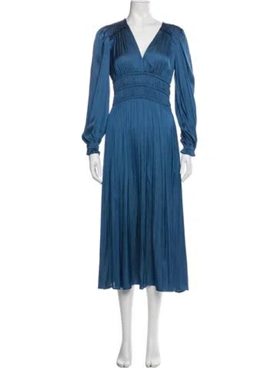 Pre-owned Maje V-neck Long Dress In Blue