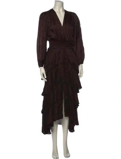 Pre-owned Maje V-neck Long Dress In Brown