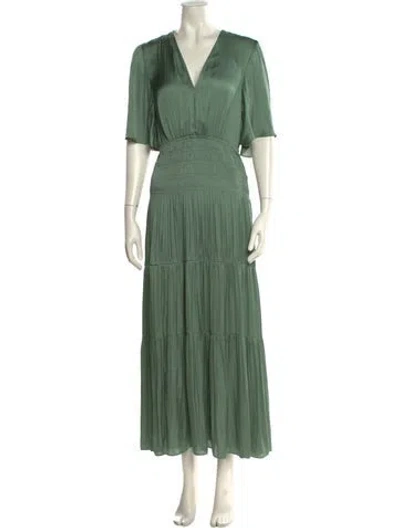 Pre-owned Maje V-neck Long Dress In Green
