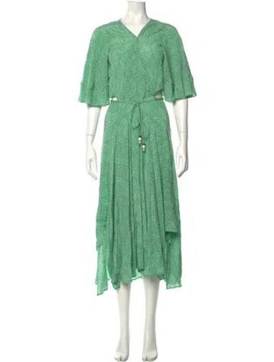 Pre-owned Maje V-neck Long Dress In Green