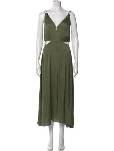 Pre-owned Maje V-neck Long Dress In Green