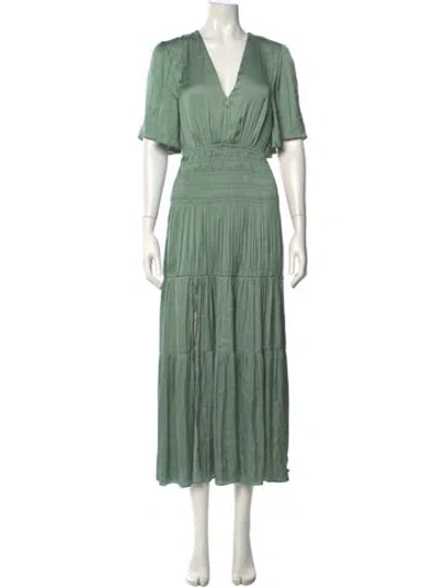 Pre-owned Maje V-neck Long Dress In Green