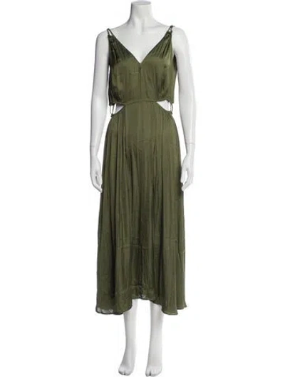 Pre-owned Maje V-neck Long Dress In Green