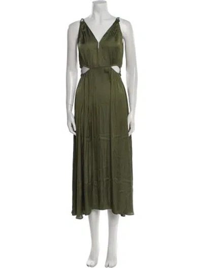Pre-owned Maje V-neck Long Dress In Green