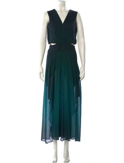 Pre-owned Maje V-neck Long Dress In Green
