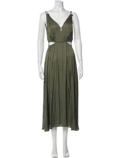 Pre-owned Maje V-neck Long Dress In Green