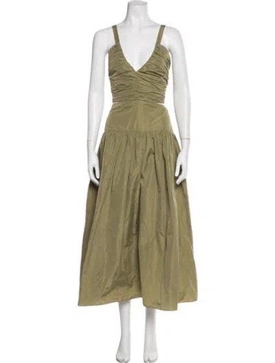 Pre-owned Maje V-neck Long Dress In Green