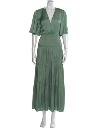 Pre-owned Maje V-neck Long Dress In Green