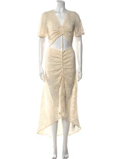 Pre-owned Maje V-neck Long Dress In Neutral