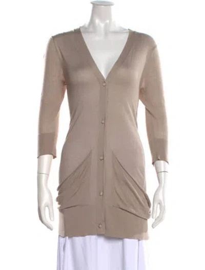 Pre-owned Maje V-neck Long Dress In Neutral