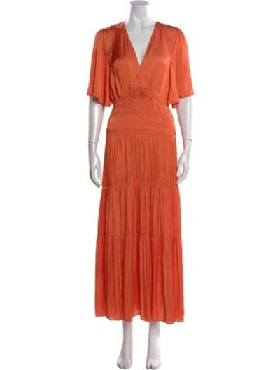 Pre-owned Maje V-neck Long Dress In Orange