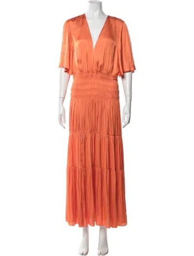 Pre-owned Maje V-neck Long Dress In Orange