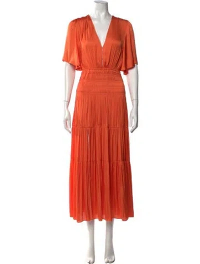 Pre-owned Maje V-neck Long Dress In Orange