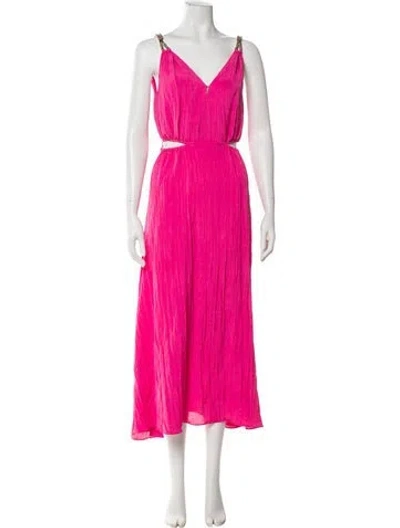 Pre-owned Maje V-neck Long Dress In Pink